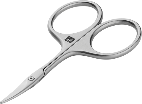 Queransicht einer ZWILLING Premium Baby-Nagelschere aus rostfreiem Edelstahl mit leicht gebogener Schneide und abgerundeter Spitze.
