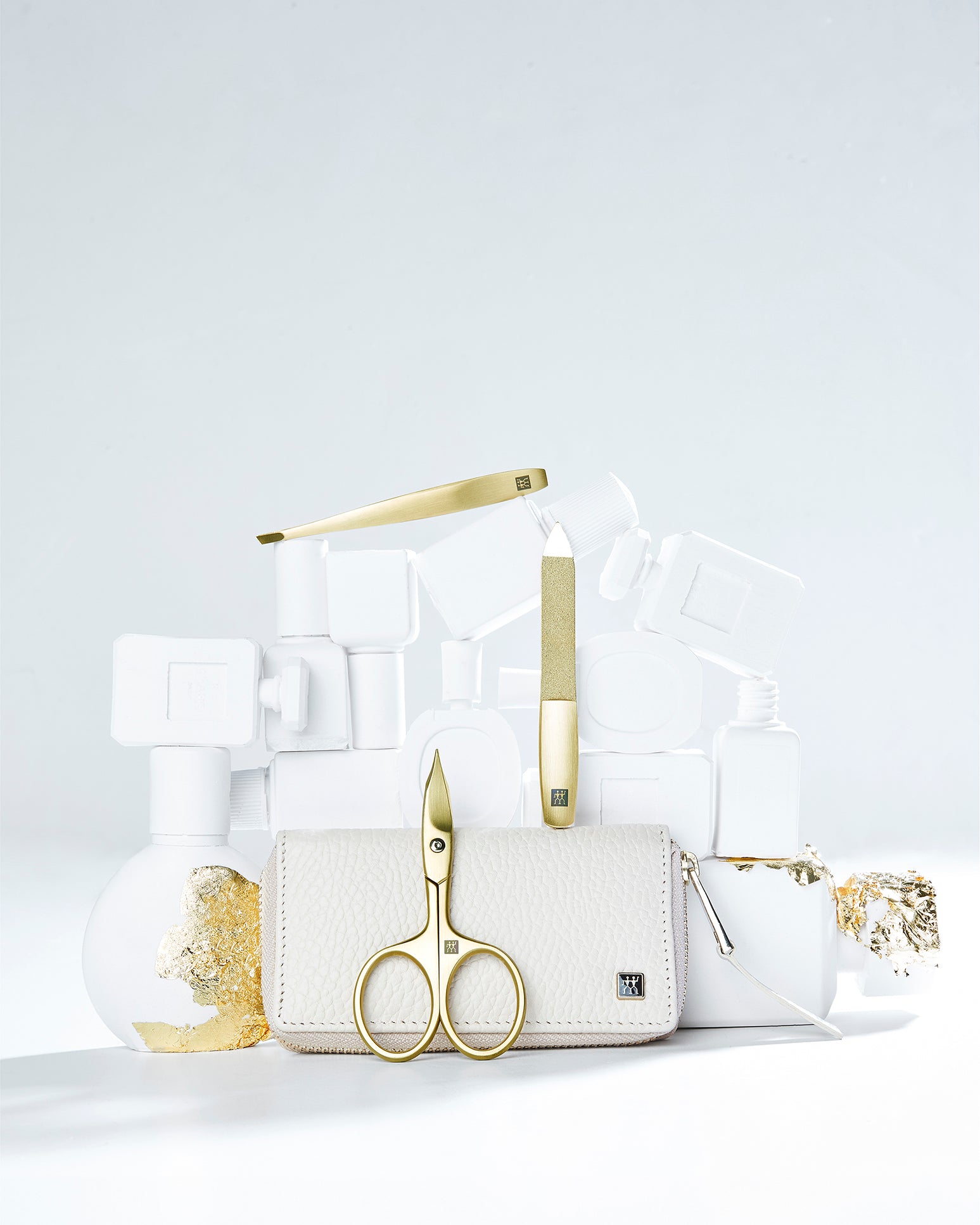 Maniküre Pediküre Set 3tlg. mit Kombi-Nagelschere, Leder, beige