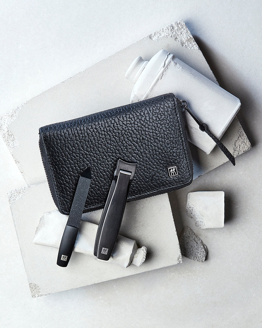 Maniküre Pediküre Set 4tlg. mit Nagelknipser, Leder, schwarz
