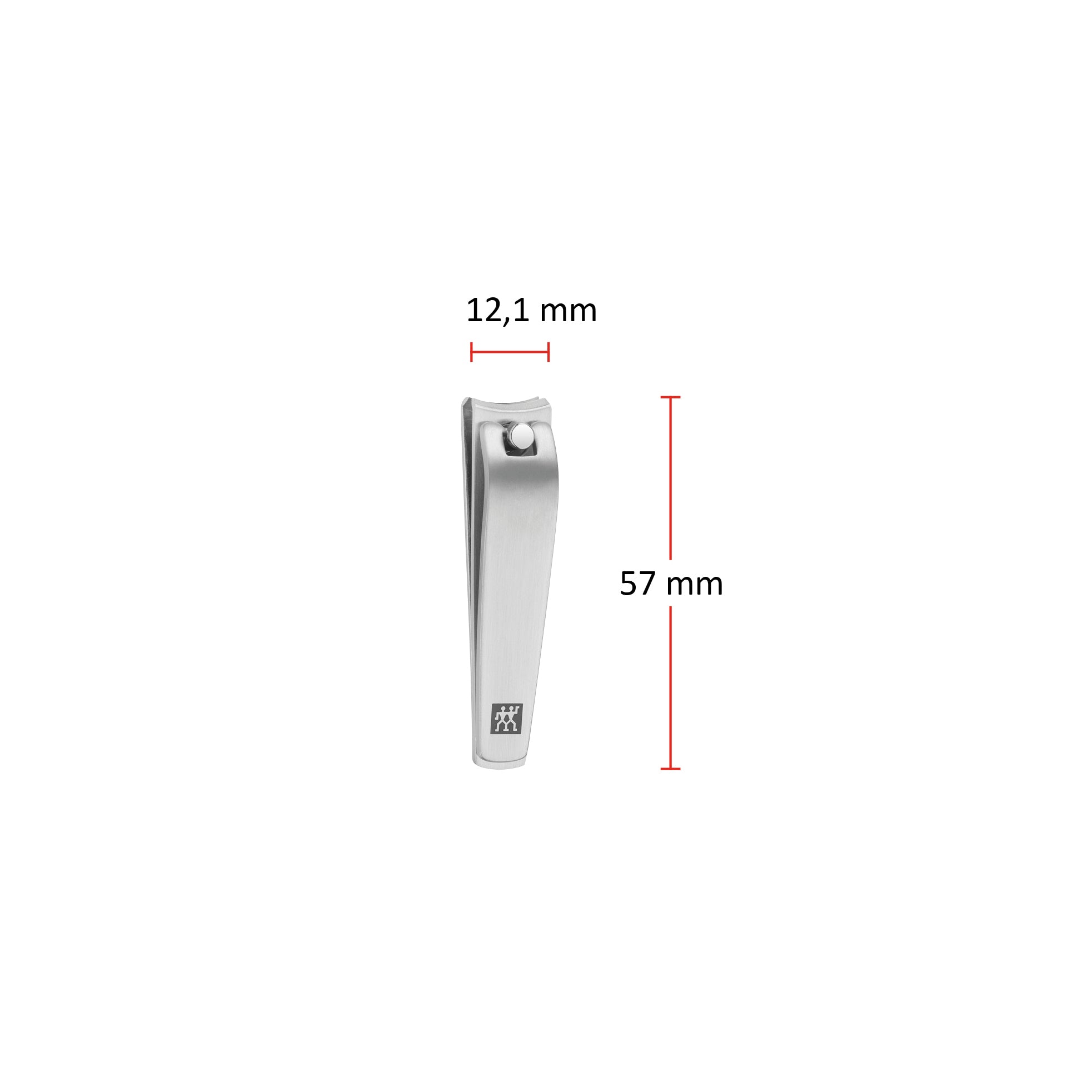 Größenangaben eines ZWILLING Premium Nagelknipsers. Gesamtlänge beträgt 57mm.