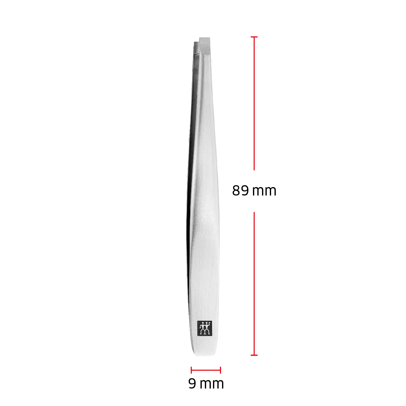 Größenangaben einer ZWILLING Premium geraden Pinzette. Gesamtlänge beträgt 89mm.