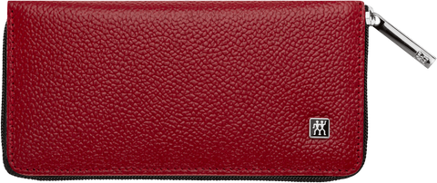 Frontalansicht eines ZWILLING Premium Maniküre Sets 5tlg. in rot mit den meistgenutzten Pflegeinstrumenten.