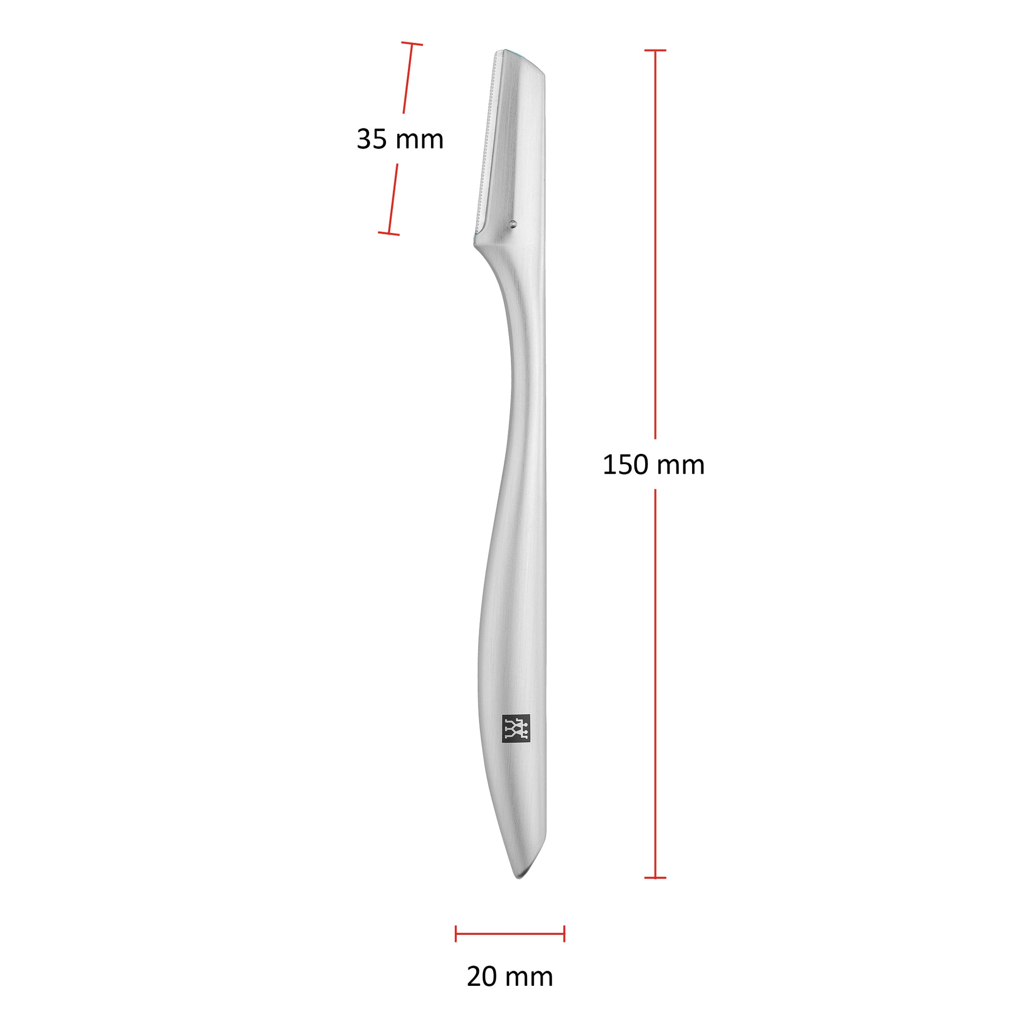 Größenangaben eines ZWILLING Premium Gesichtshaar-Rasierers. Gesamtlänge beträgt 150mm.