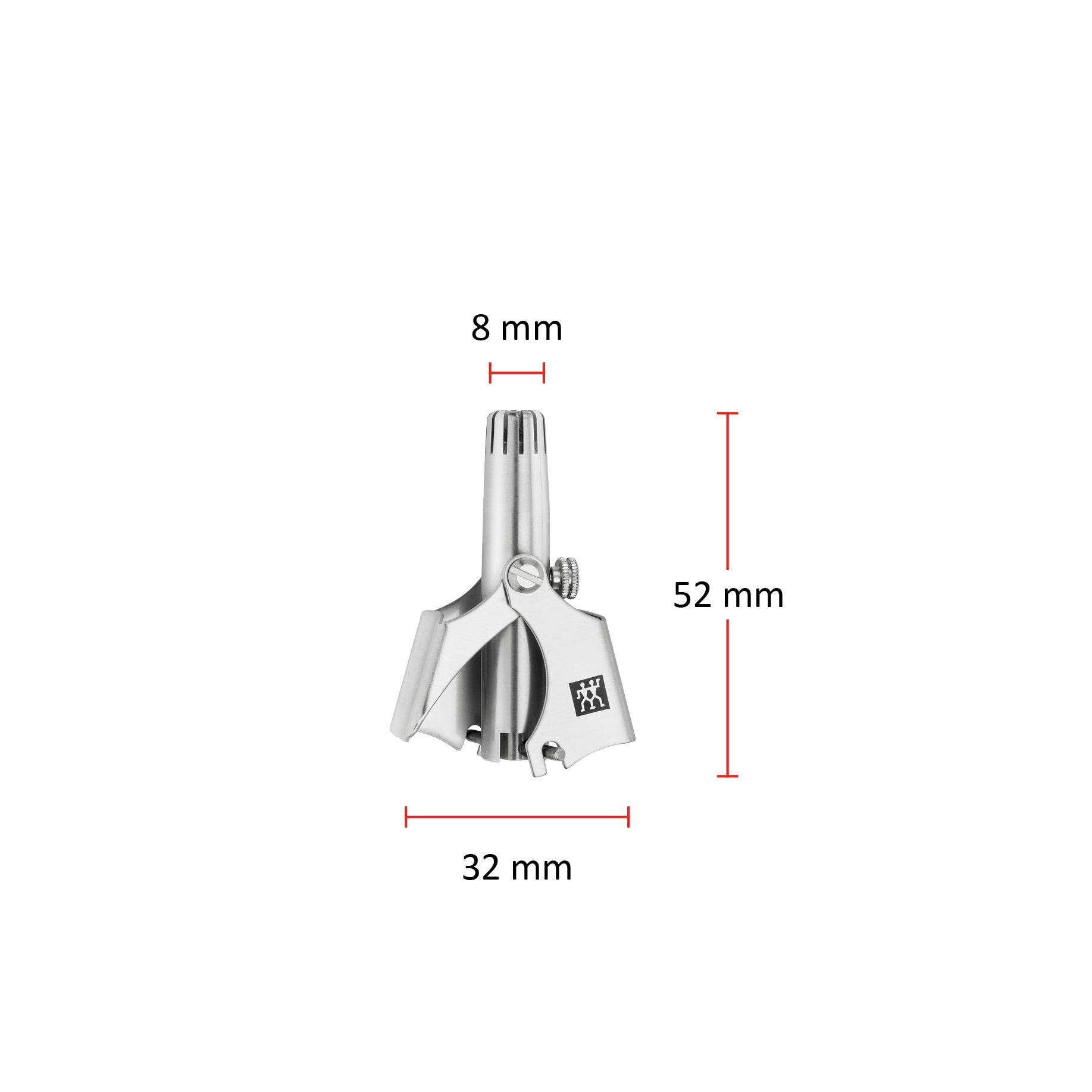 Größenangaben eines ZWILLING Premium Nasen- und Ohrenhaartrimmers. Gesamtlänge beträgt 52mm.