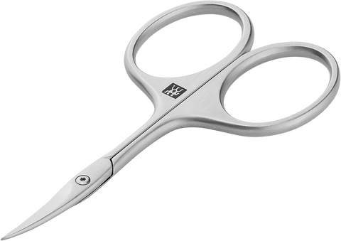 Queransicht einer ZWILLING Premium  Nagelhautschere in rostfreiem Edelstahl mit scharfer, spitz zulaufender Schneide.