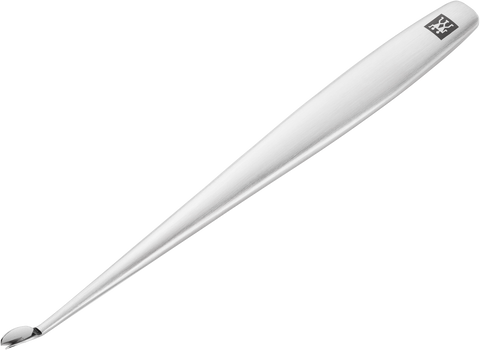 Queransicht eines ZWILLING Premium Nagelhautmessers aus rostfreiem Edelstahl mit V-förmiger Spitze.