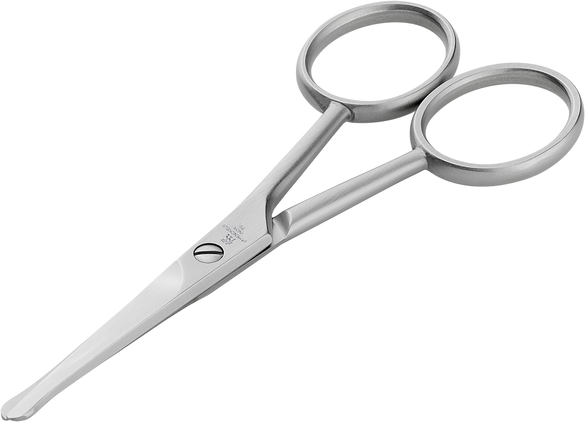 Queransicht einer ZWILLING Premium Nasen- und Ohrenhaarschere aus rostfreiem Edelstahl mit gerader Schneide und abgerundeter Spitze.