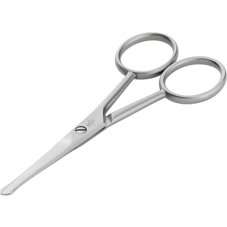 Queransicht einer geschlossenen ZWILLING Premium Nasen- und Ohrenhaarschere aus rostfreiem Edelstahl mit gerader Schneide und abgerundeter Spitze.