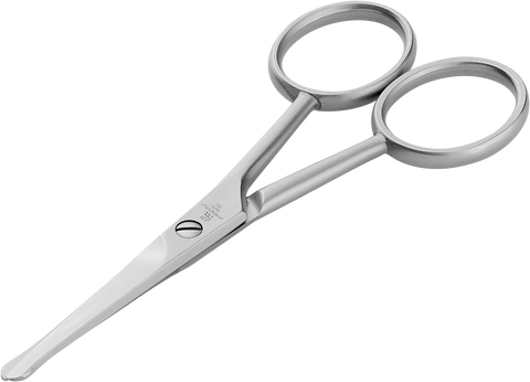 Queransicht einer ZWILLING Premium Nasen- und Ohrenhaarschere aus rostfreiem Edelstahl mit gerader Schneide und abgerundeter Spitze.
