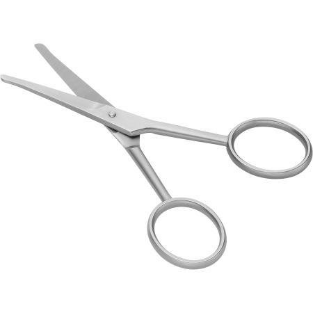 Queransicht einer geöffneten ZWILLING Premium Nasen- und Ohrenhaarschere aus rostfreiem Edelstahl mit gerader Schneide und abgerundeter Spitze.