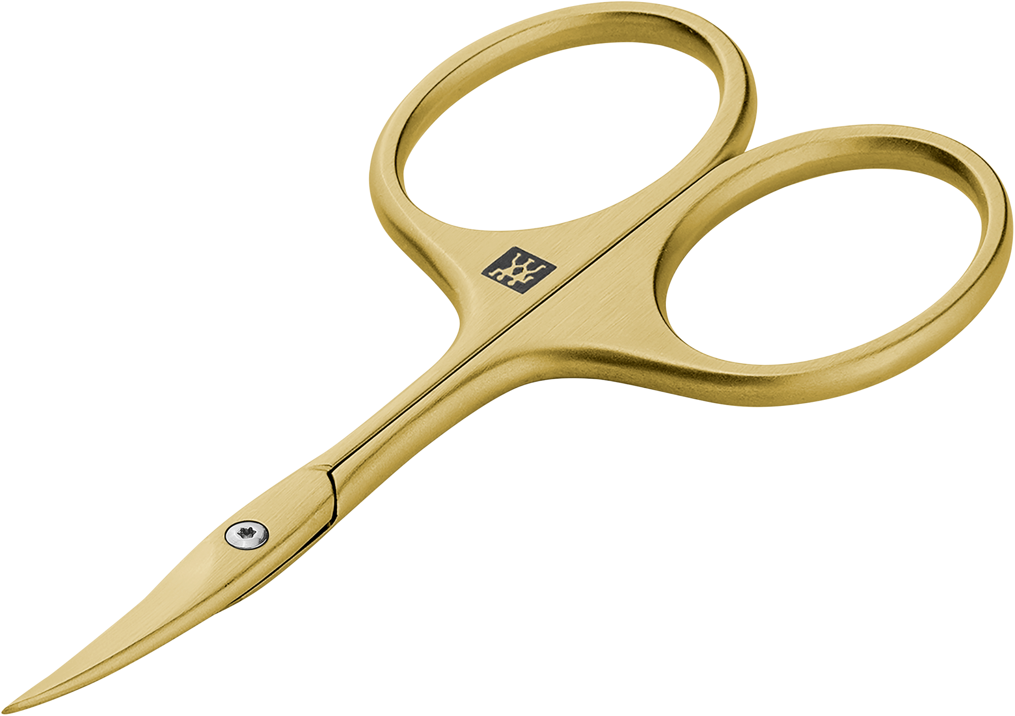 Queransicht einer ZWILLING Premium  Nagelhautschere in Gold mit scharfer, spitz zulaufender Schneide.