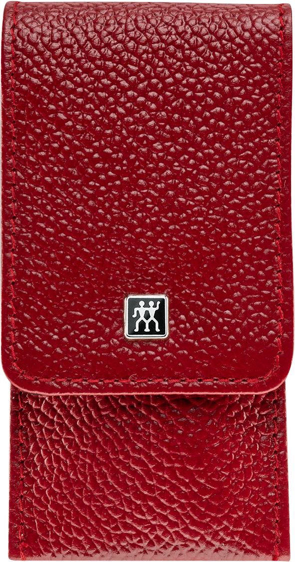 Frontalansicht eines ZWILLING Premium Maniküre Sets 3tlg. in rot mit essentiellen Pflegeinstrumenten.