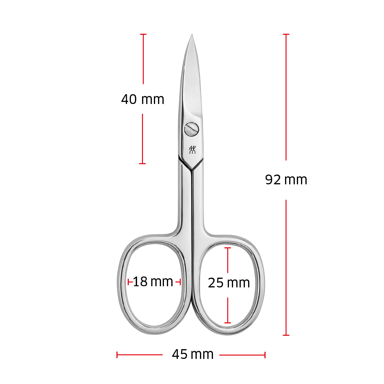 Größenangaben einer ZWILLING Classic Nagelschere. Gesamtlänge beträgt 92mm.