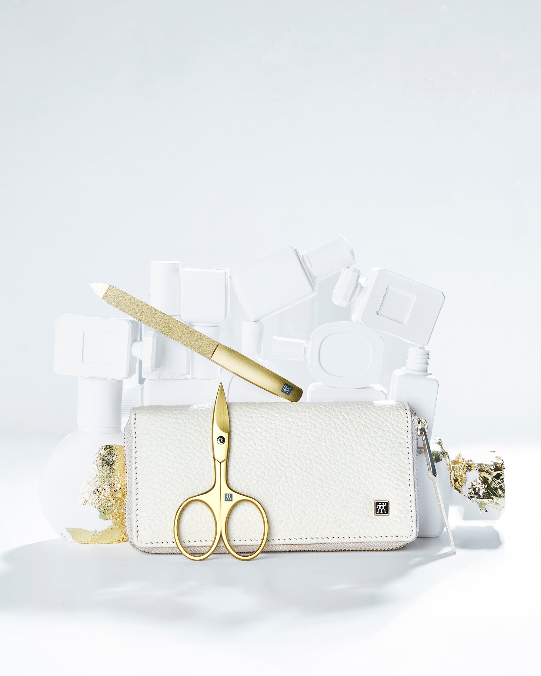 Maniküre Pediküre Set 5tlg. mit Nagelschere, Leder, beige