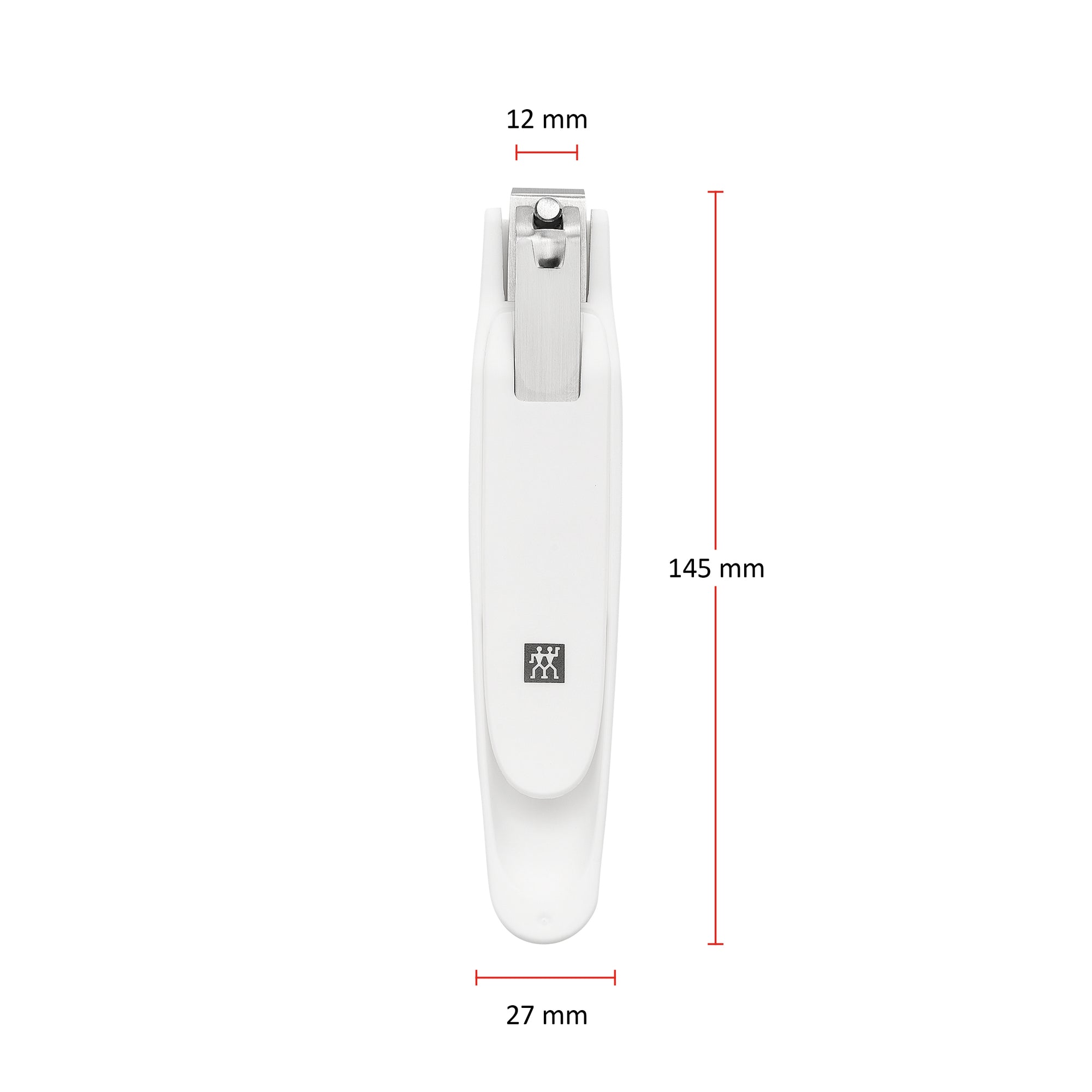 Größenangaben eines ZWILLING Premium Fußnagelknipsers. Gesamtlänge beträgt 145mm.