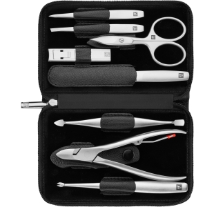 Maniküre Pediküre Set 8tlg. mit Kompakt-Nagelknipser, Leder, schwarz