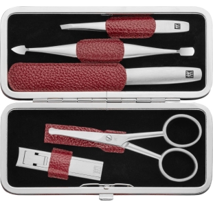 Maniküre Pediküre Set 5tlg. mit Kompakt-Nagelknipser, Leder, rot