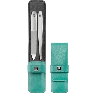 Maniküre Set 2tlg. mit Pinzette und Feile, Leder, Mint