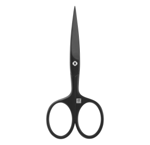 ZWILLING Premium Bartschere in schwarz mit gerader Schneide und feiner Spitze für präzisen Schnitt.