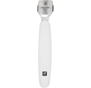 ZWILLING Premium Hornhauthobel in weiß mit scharfer, auswechselbarer Klinge und integrierter Reinigungsbürste.