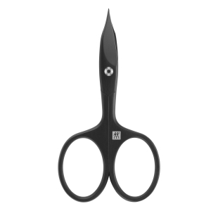 ZWILLING Premium Nagel- und Nagelhautschere in Schwarz mit gebogener Schneide und feiner Spitze für präzisen Schnitt.